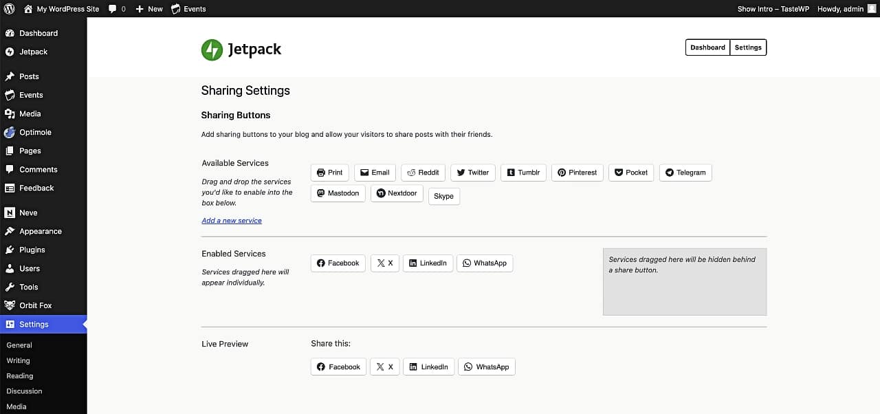 Choosing from available social networks in Jetpack