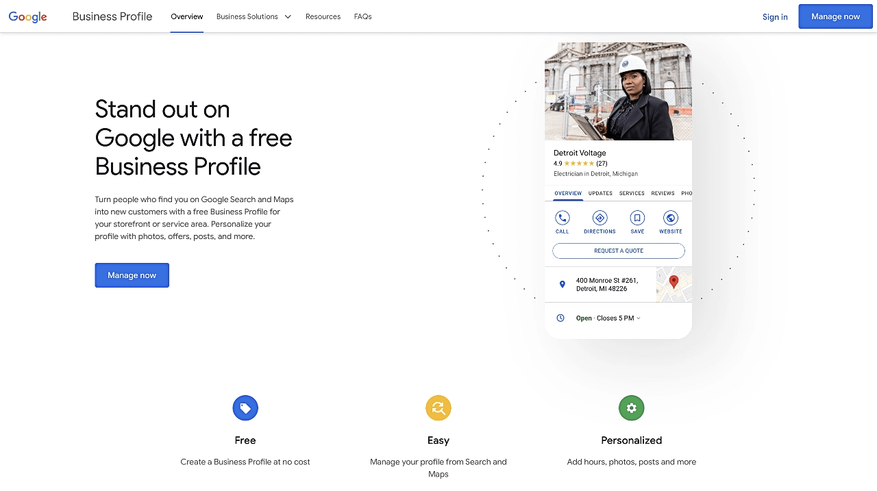 Целевая страница Google Мой бизнес. 