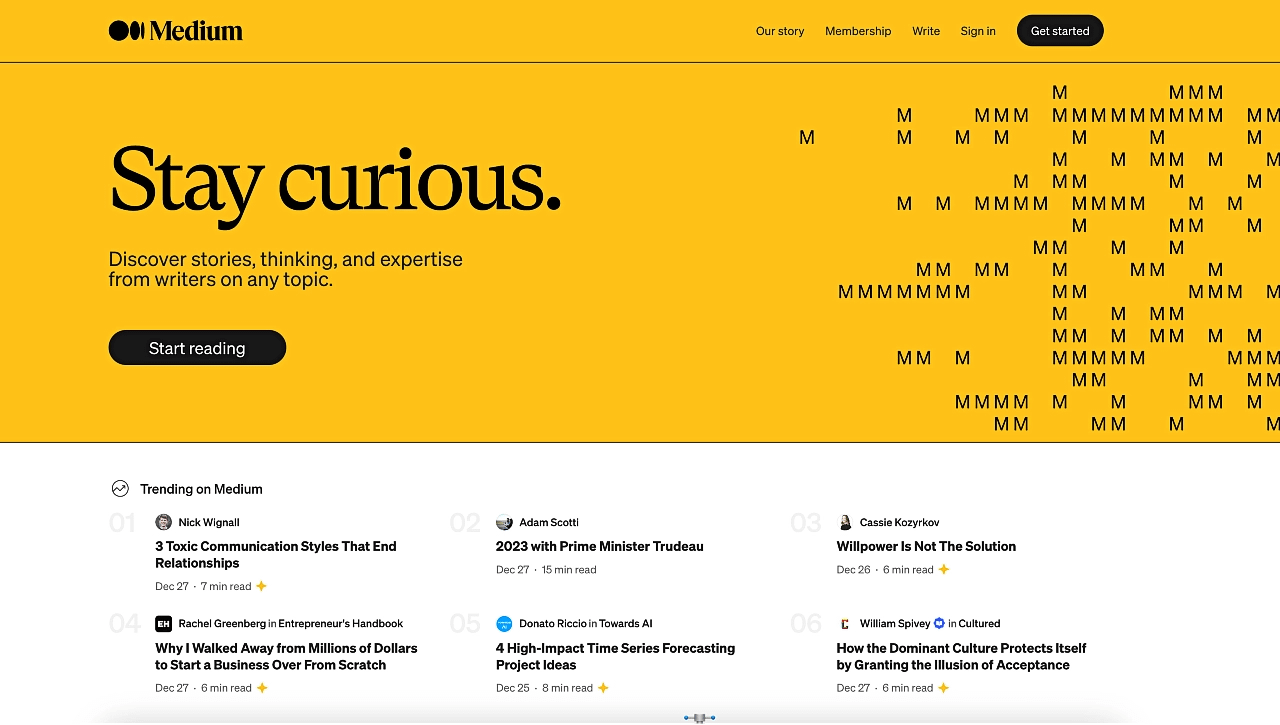Medium.com landing page