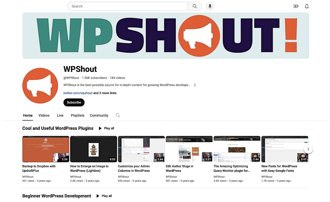 WPShout YouTube channel is a great place to learn WordPress