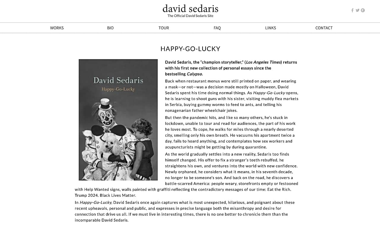 David Sedaris landing page.