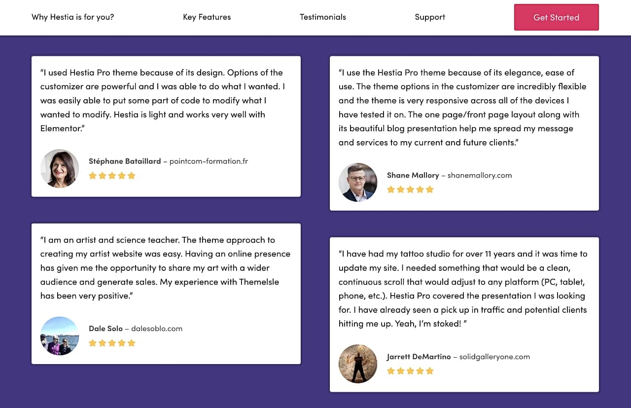 Testimonials help you build a trustworthy website.