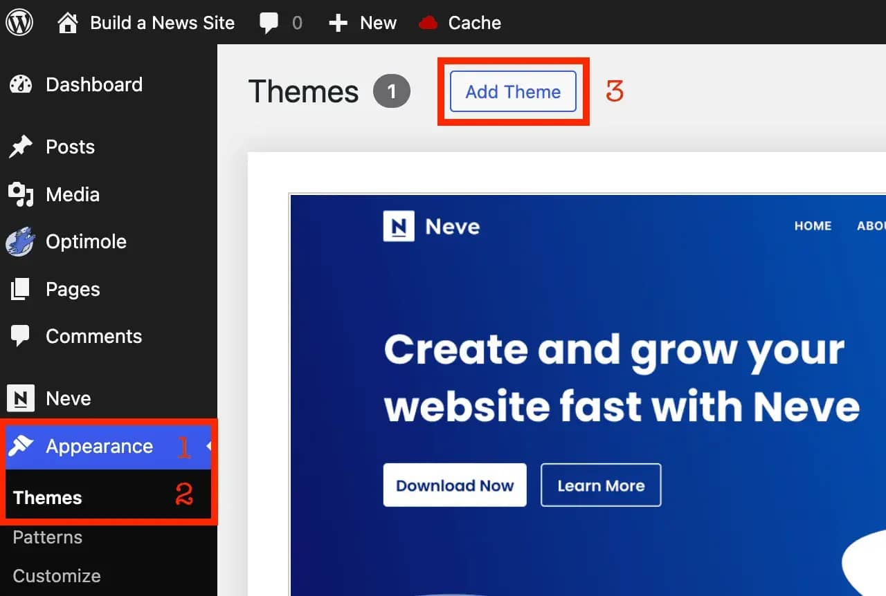 Accessing the theme options from wp admin.