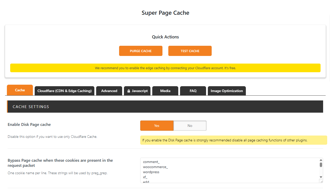 super page cache settings