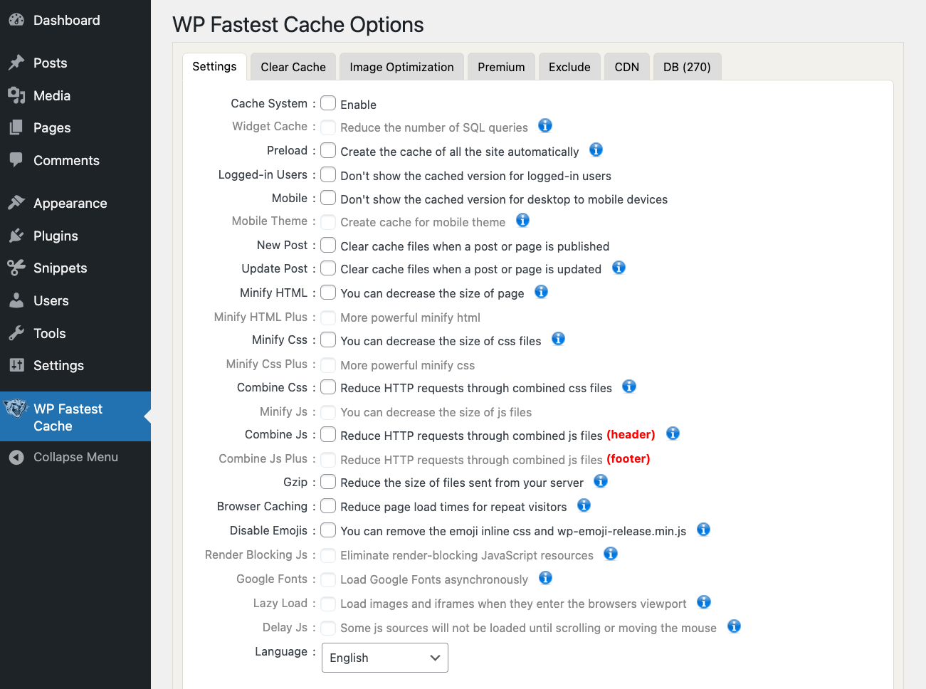 wp fastest cache dash