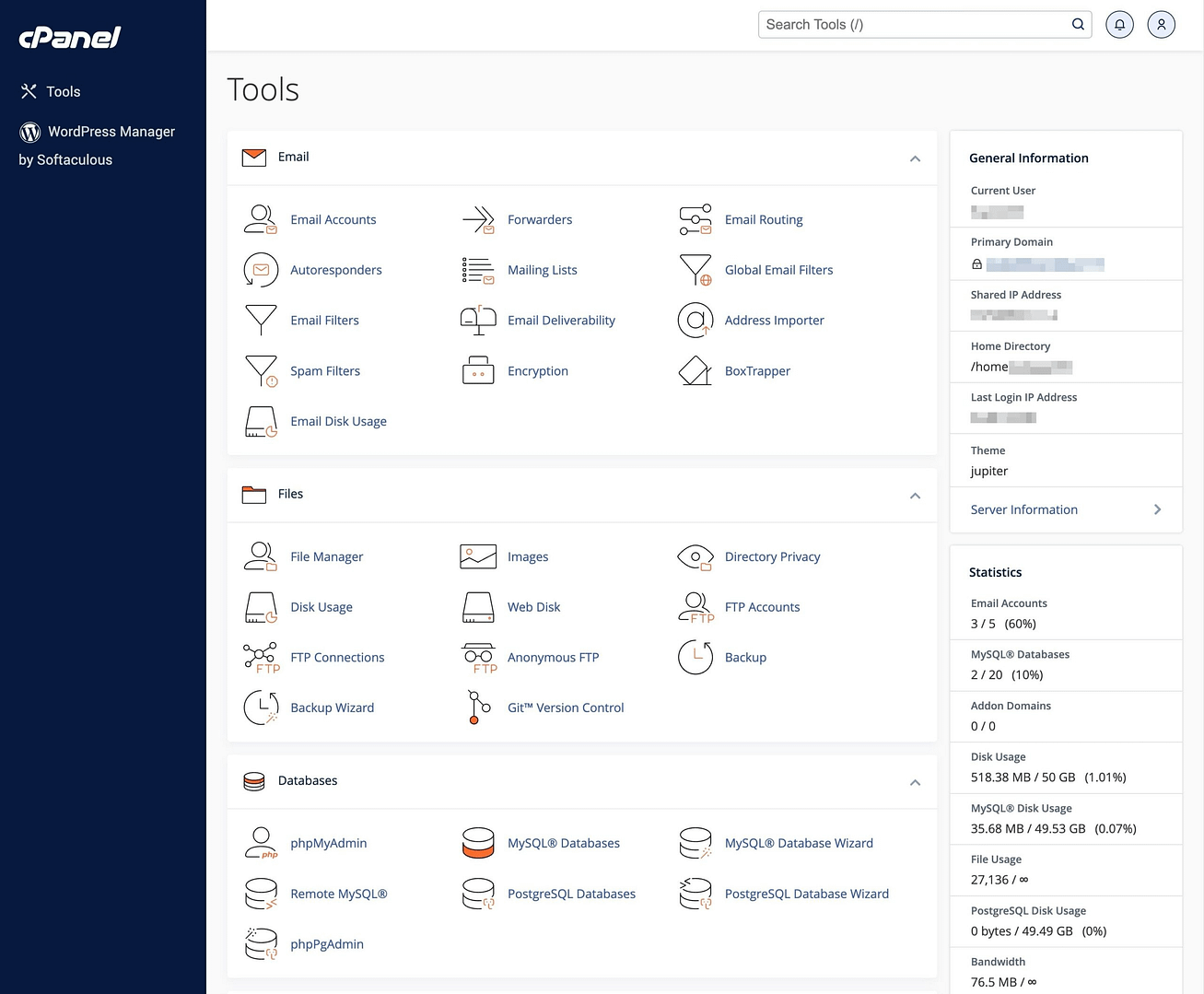 cPanel in Bluehost