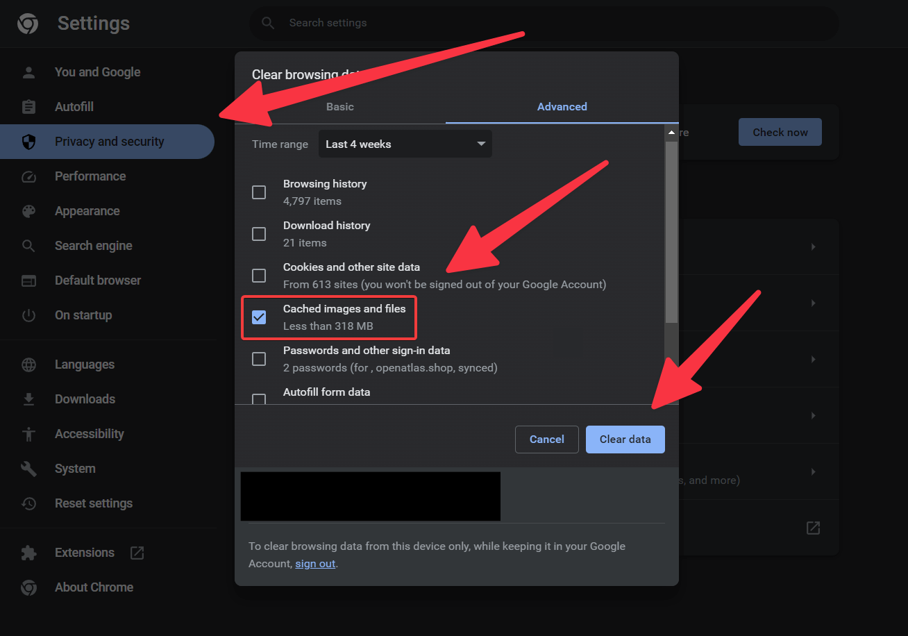 clearing chrome browser cache