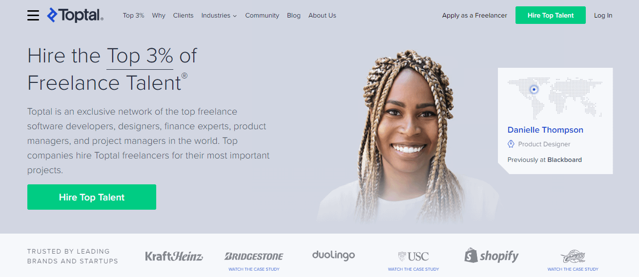 The Toptal website to find guest writers for your WordPress blog.
