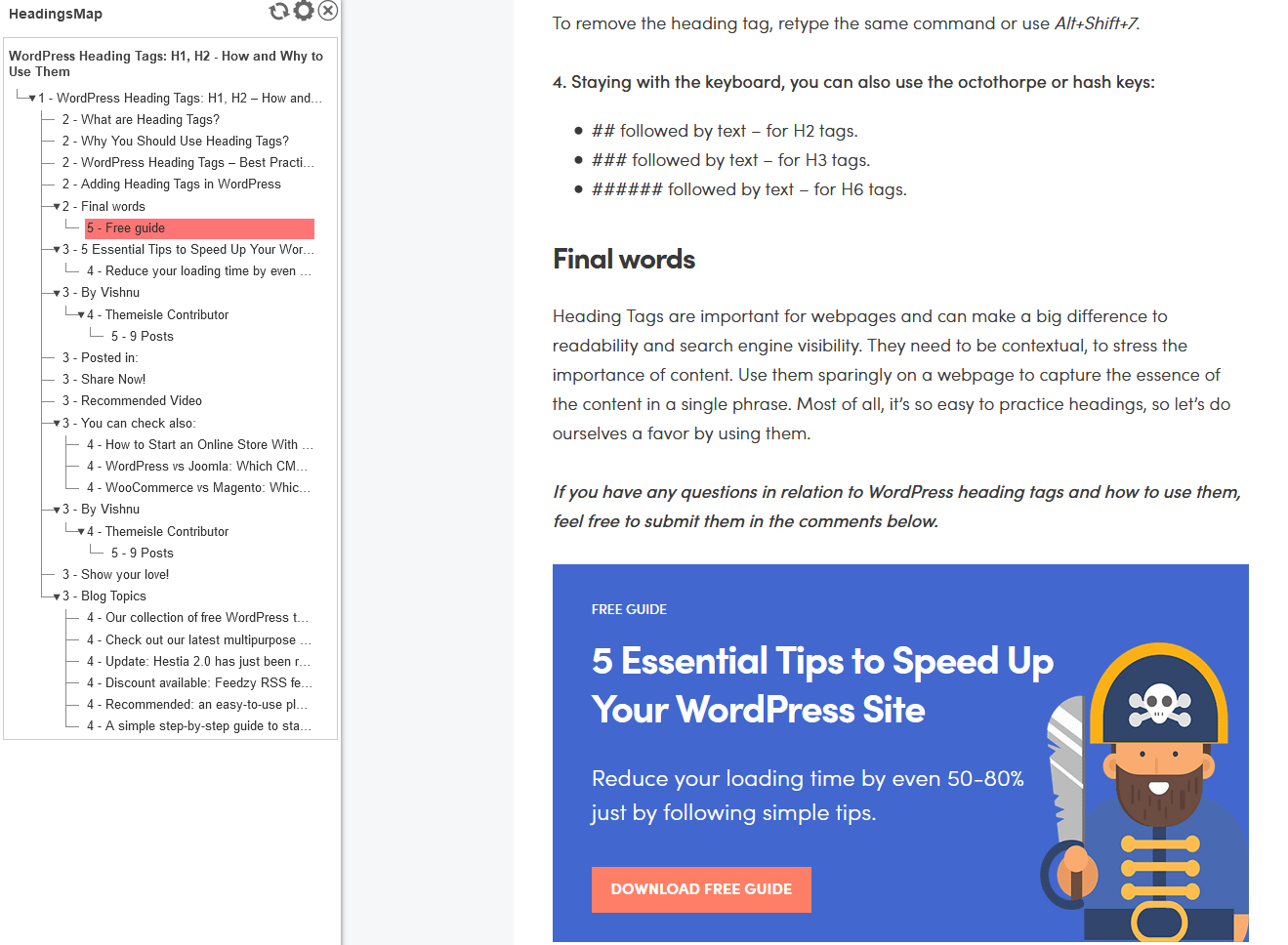 Using HeadingMaps to test the heading structure of a blog post