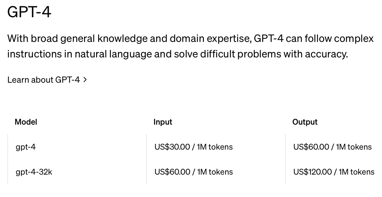 ChatGPT API cost for Model 4.