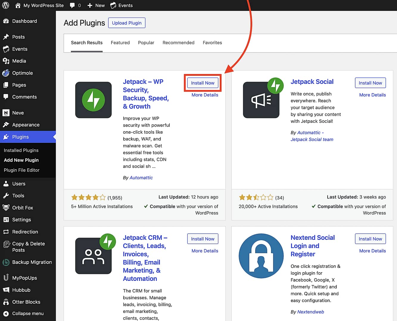 Installing Jetpack in WordPress