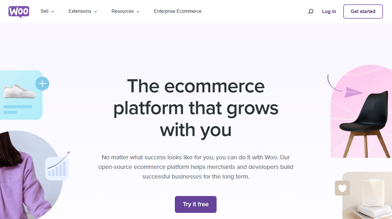 WooCommerce homepage for eBay vs Etsy vs WooCommerce comparison.