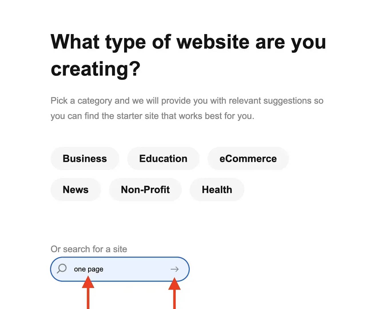 Typing one page into the what type of website prompt.