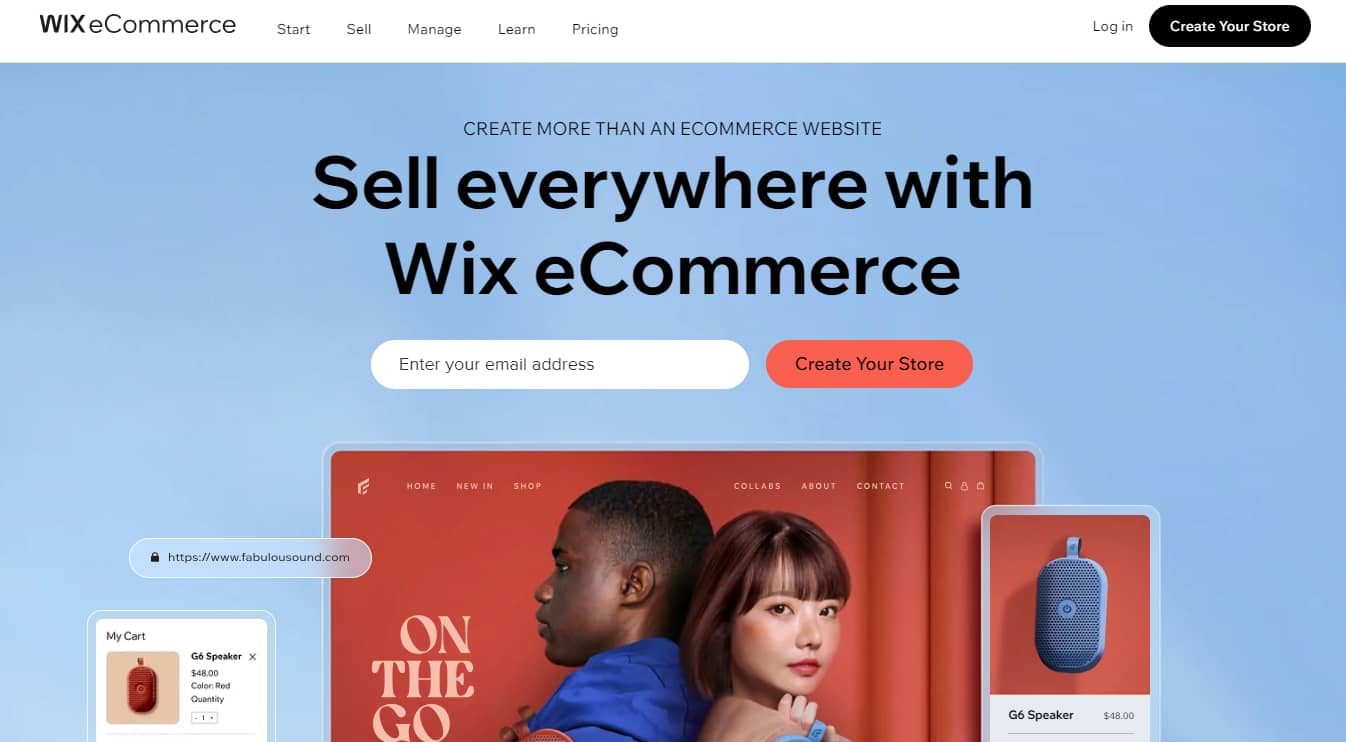 Wix eCommerce landing page.