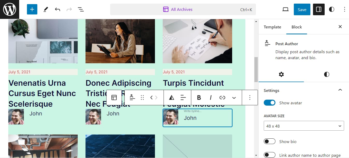 Adding the Post Author block to the Query Loop