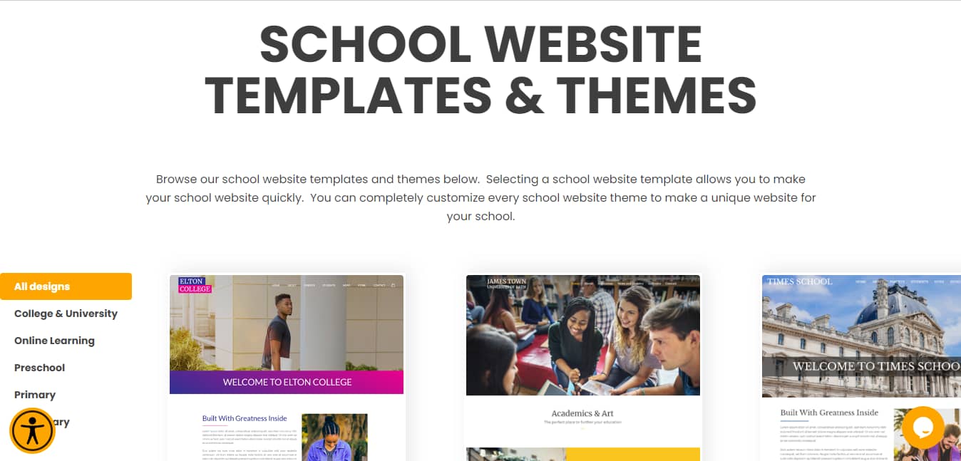 Best website builder for teachers: My School Design templates.