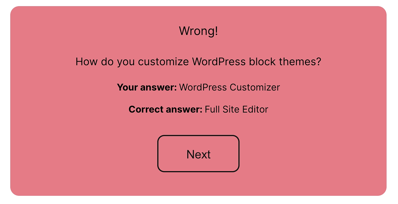 What a wrong answer result looks like.