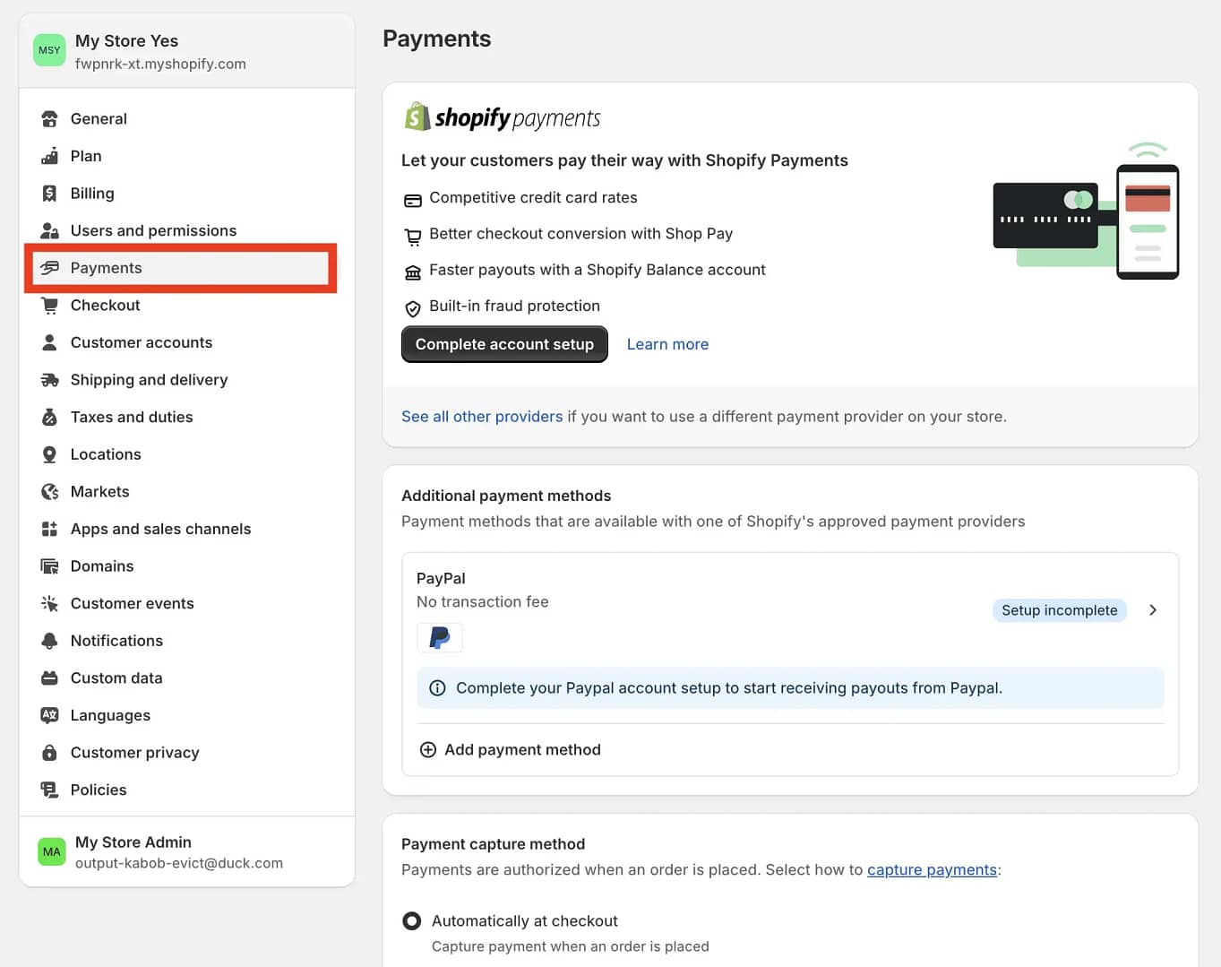 Setting up payments