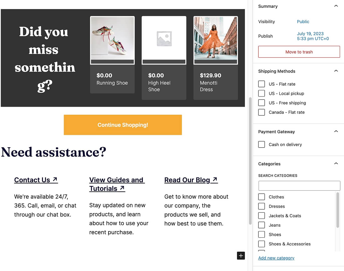 Example of WooCommerce thank you page.