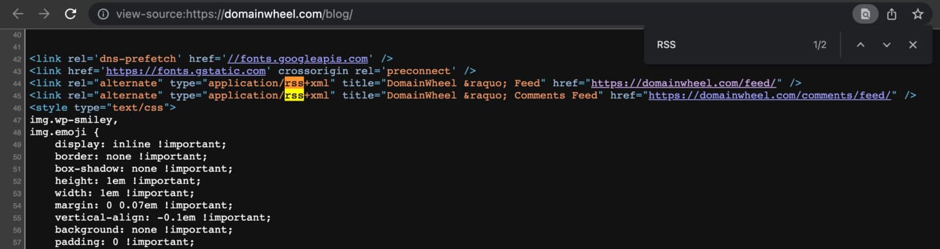 How to find the RSS feed of a website using its source code