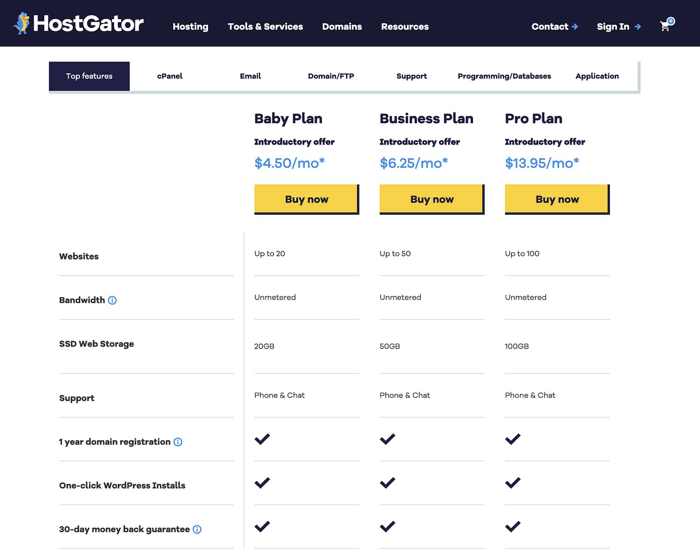 HostGator WordPress plans pricing.