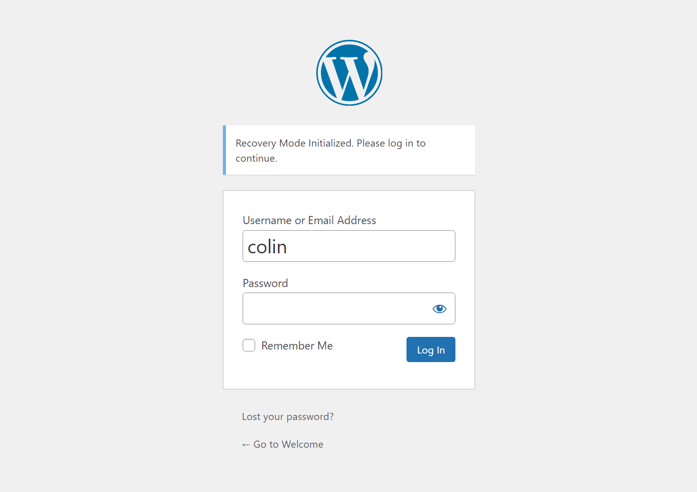 WordPress recovery mode login email