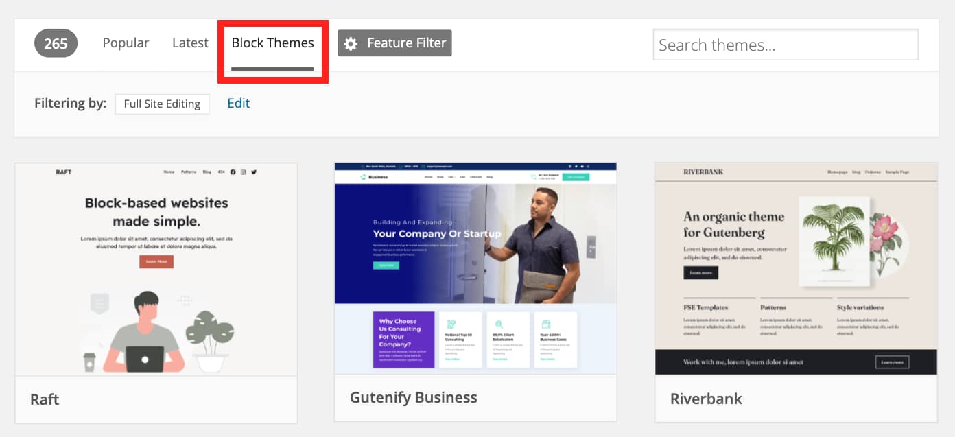 Finding WordPress block themes in the official repository is easy.