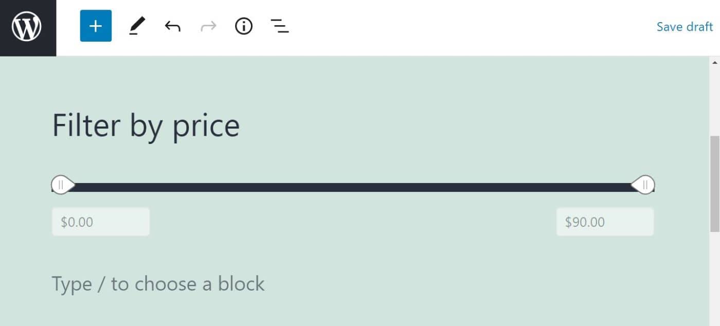 The Filter Products by Price block