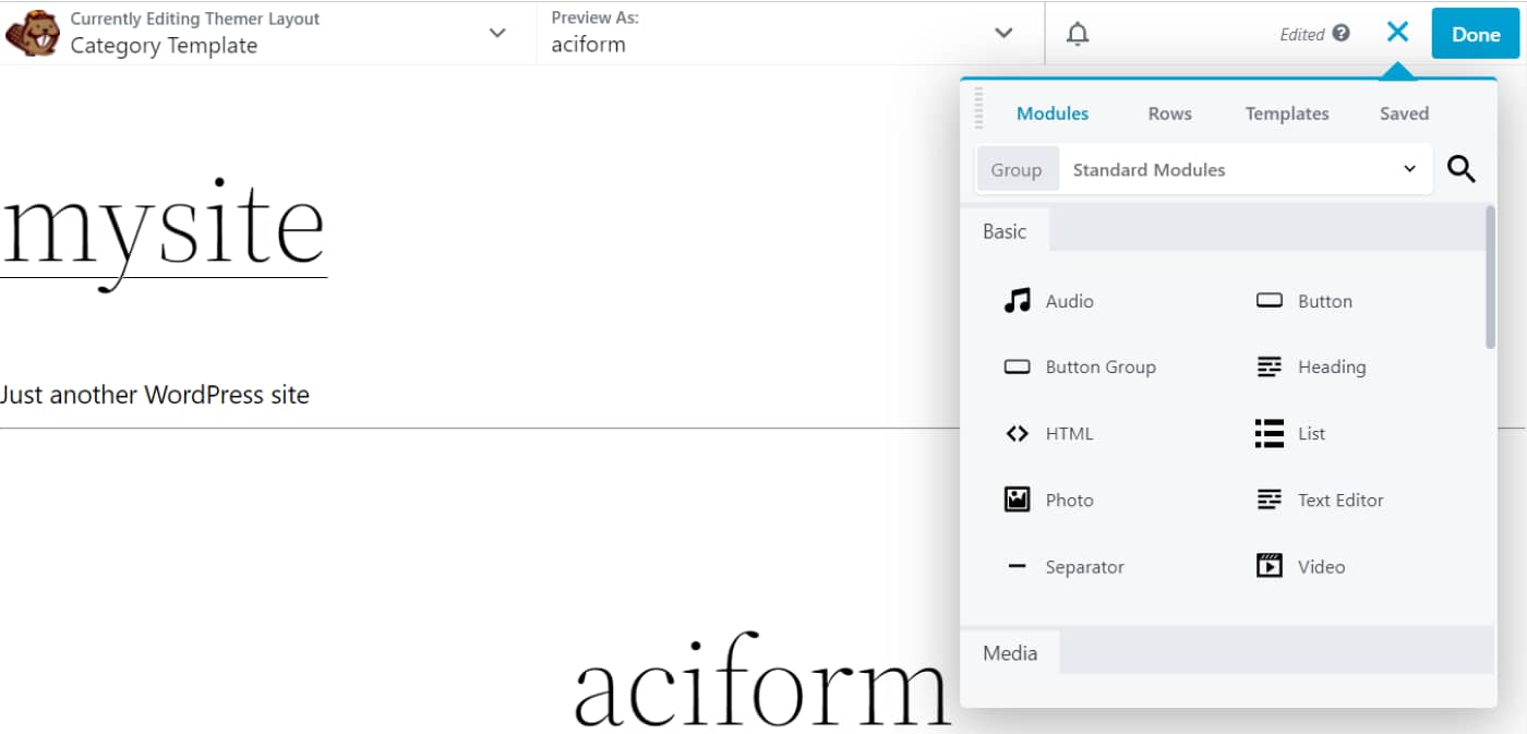 The Beaver Builder Editor to create a custom WordPress category page