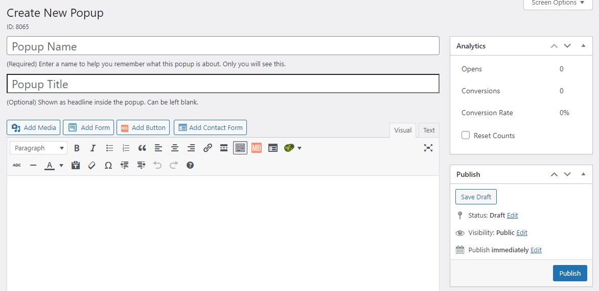 Creating a new popup in Popup Maker