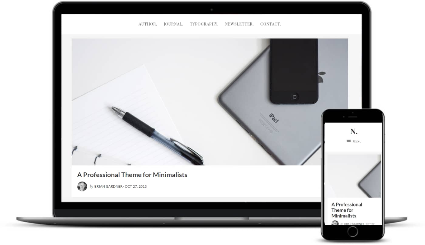 No Sidebar Pro theme on desktop and mobile.