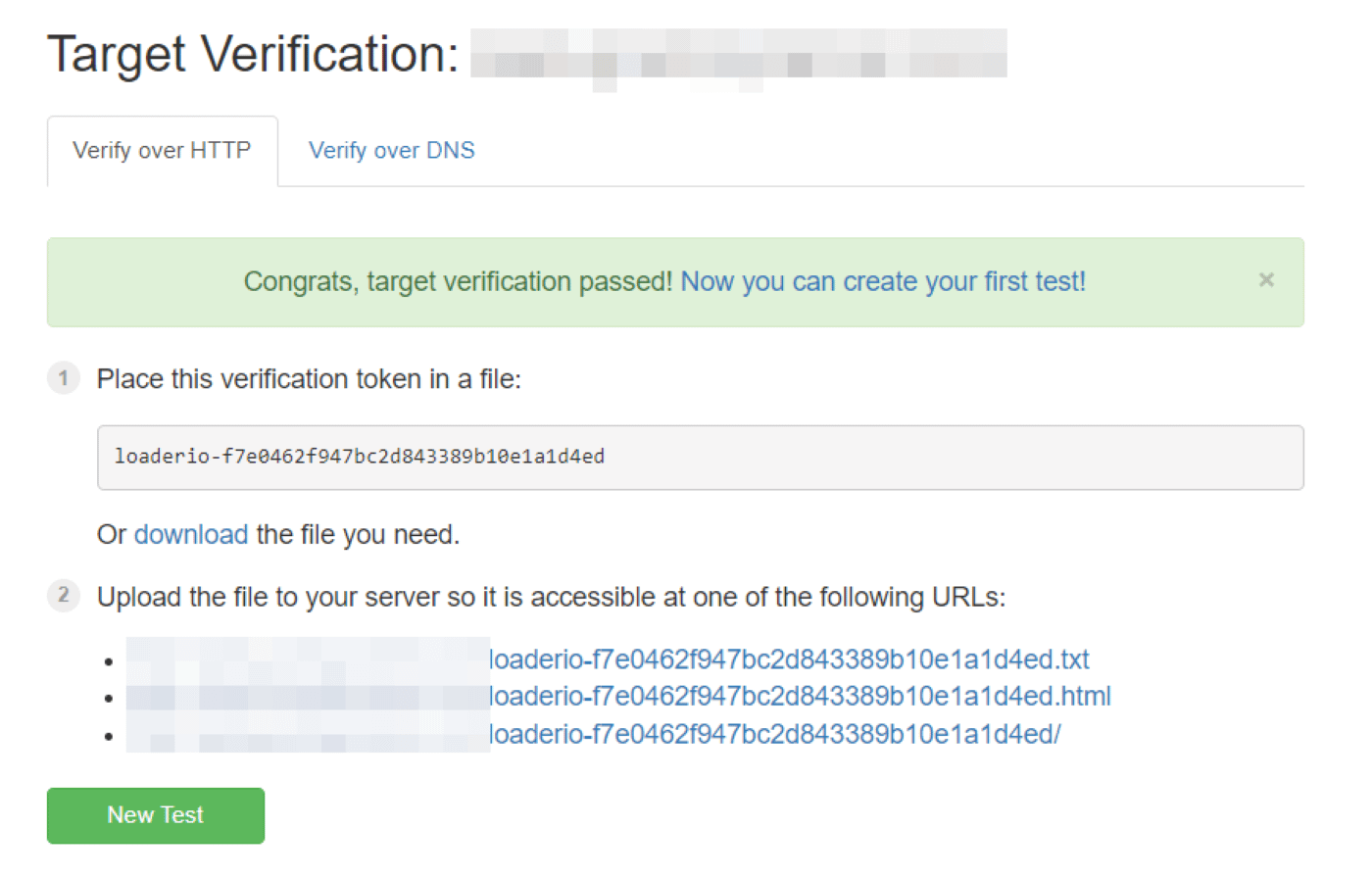 Verification message in Loader.io