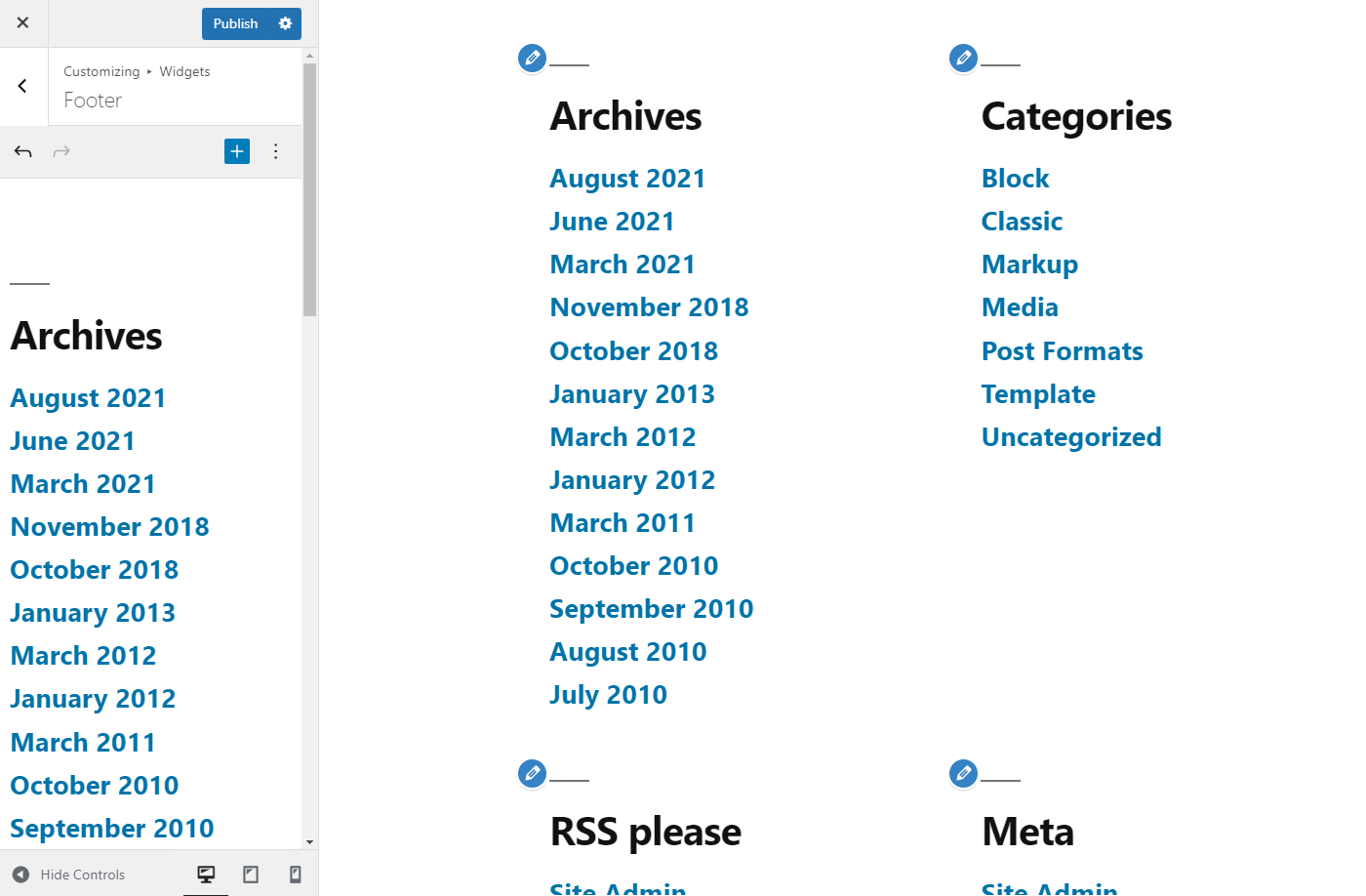 How the widget appear after using the WordPress widget editor in the theme customizer. 