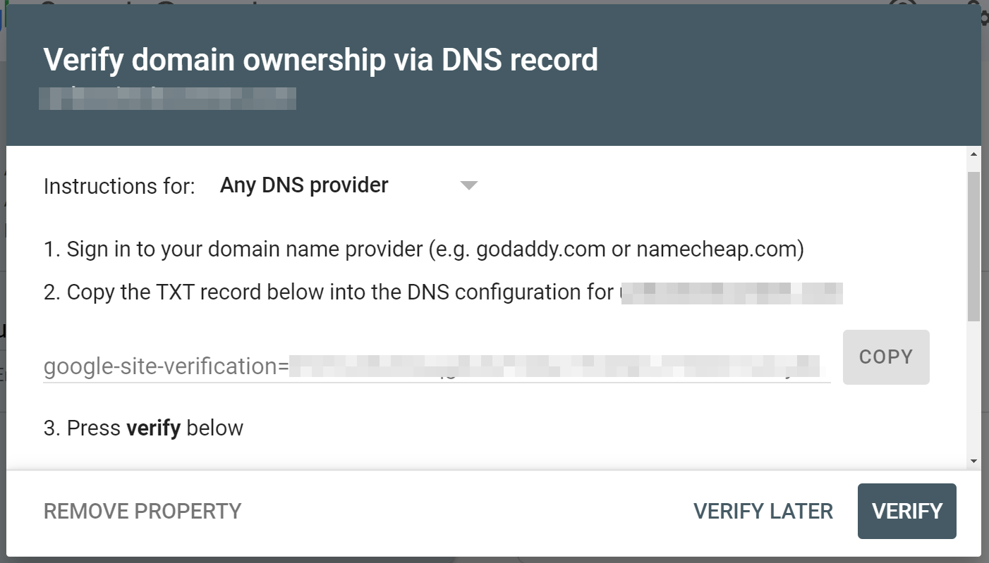 How to verify your WordPress site with Google Search Console with a DNS TXT record. 