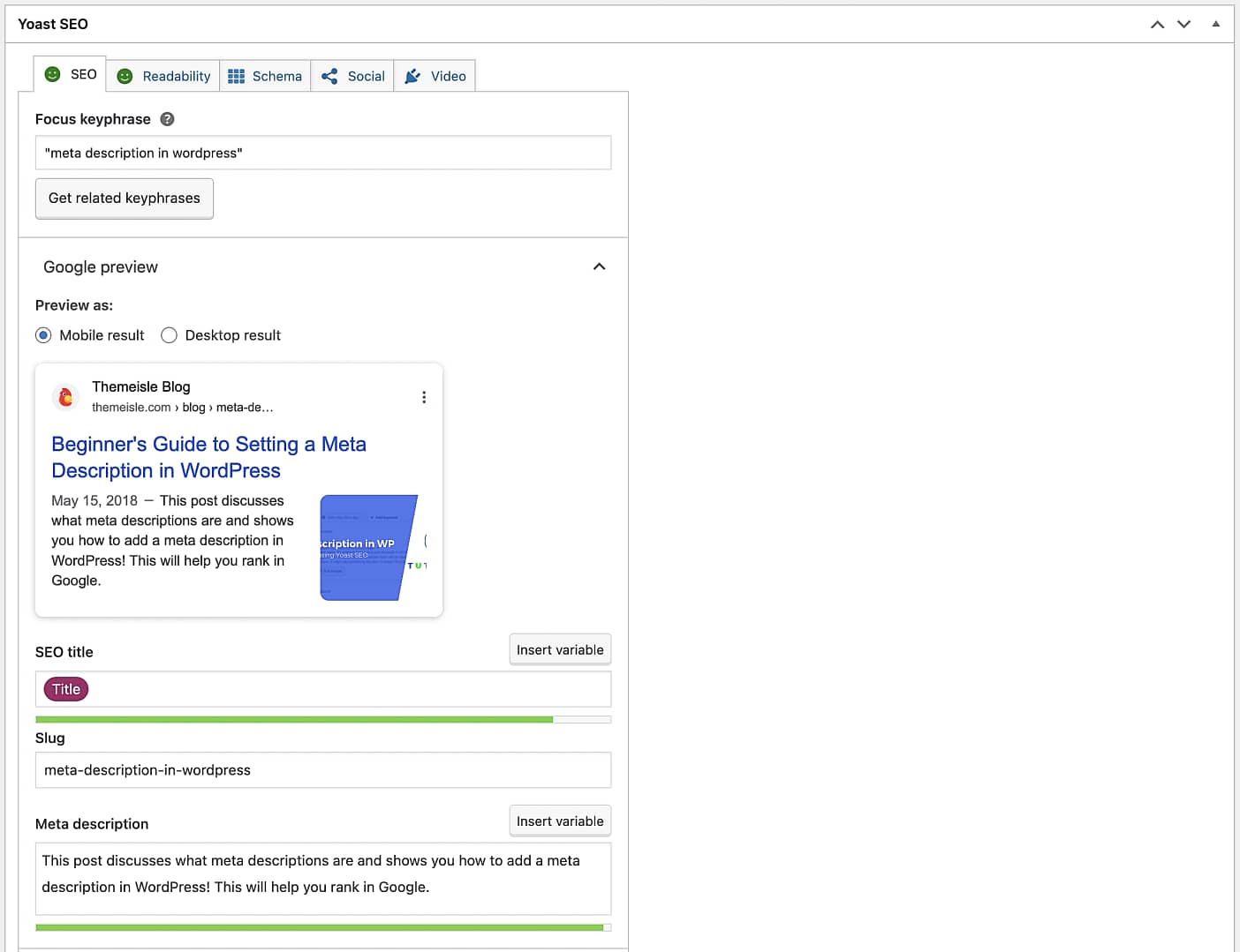 Yoast SEO inside the WordPress Editor.