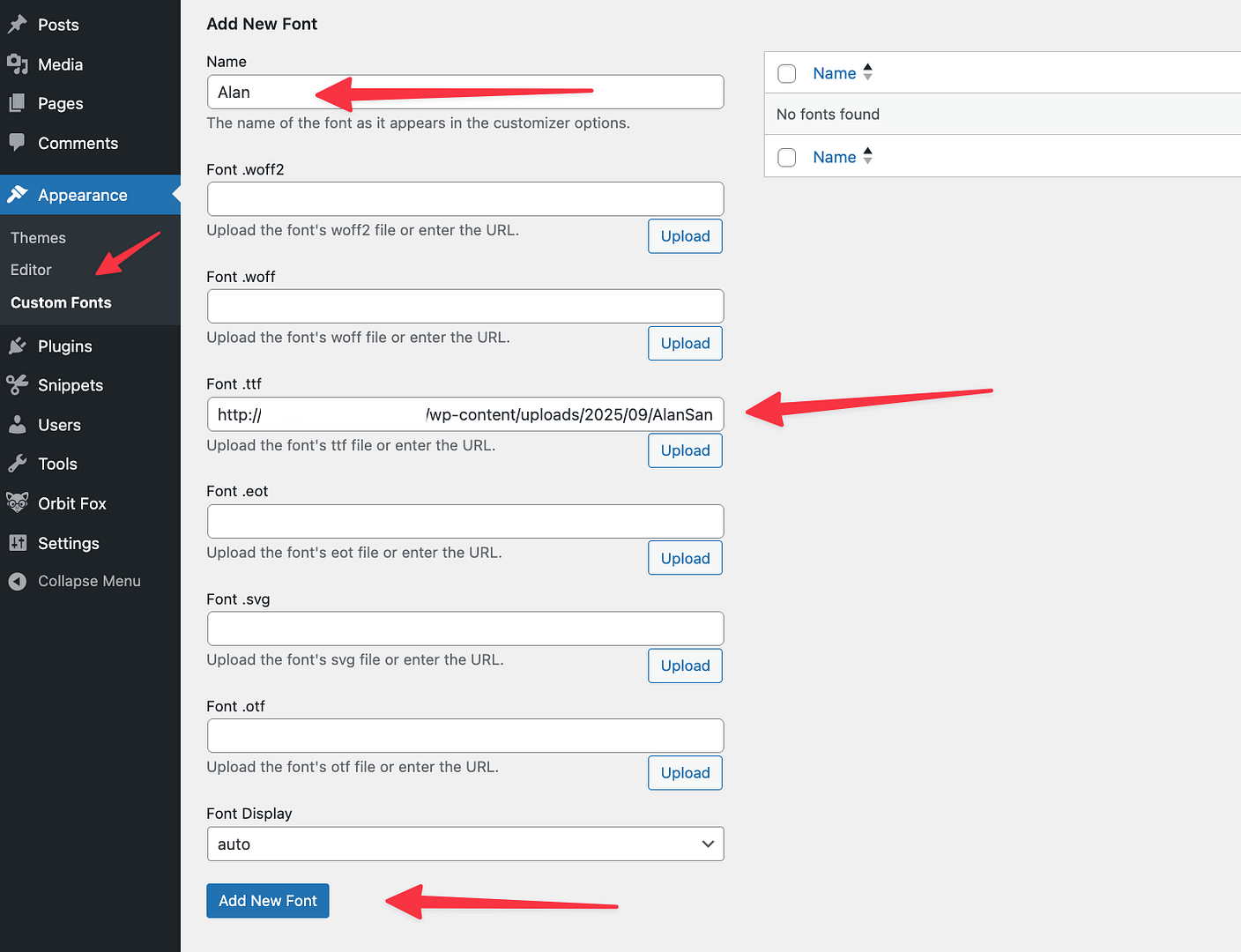 upload font