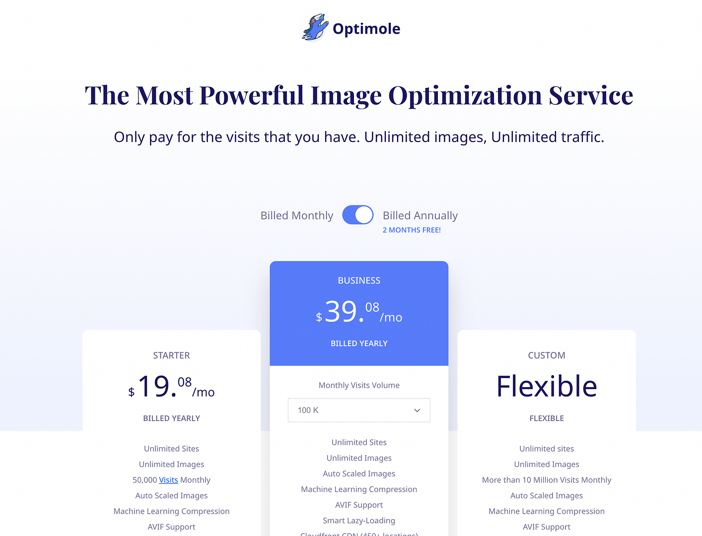 Optimole pricing.