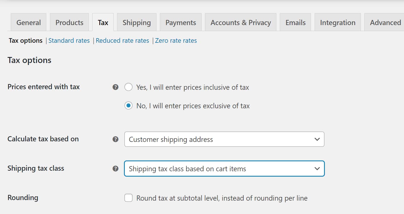 tax class for WooCommerce accounting