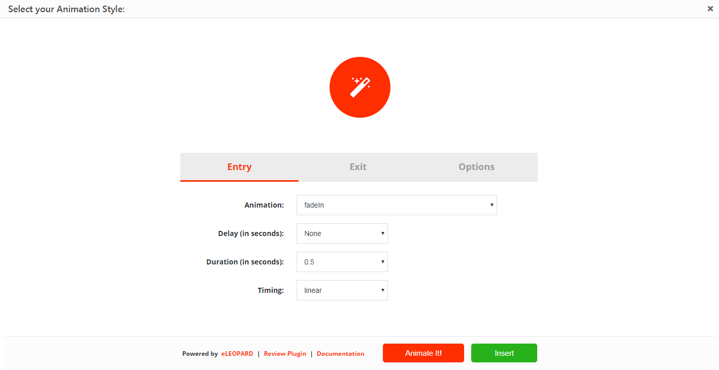 The Animate It! settings.