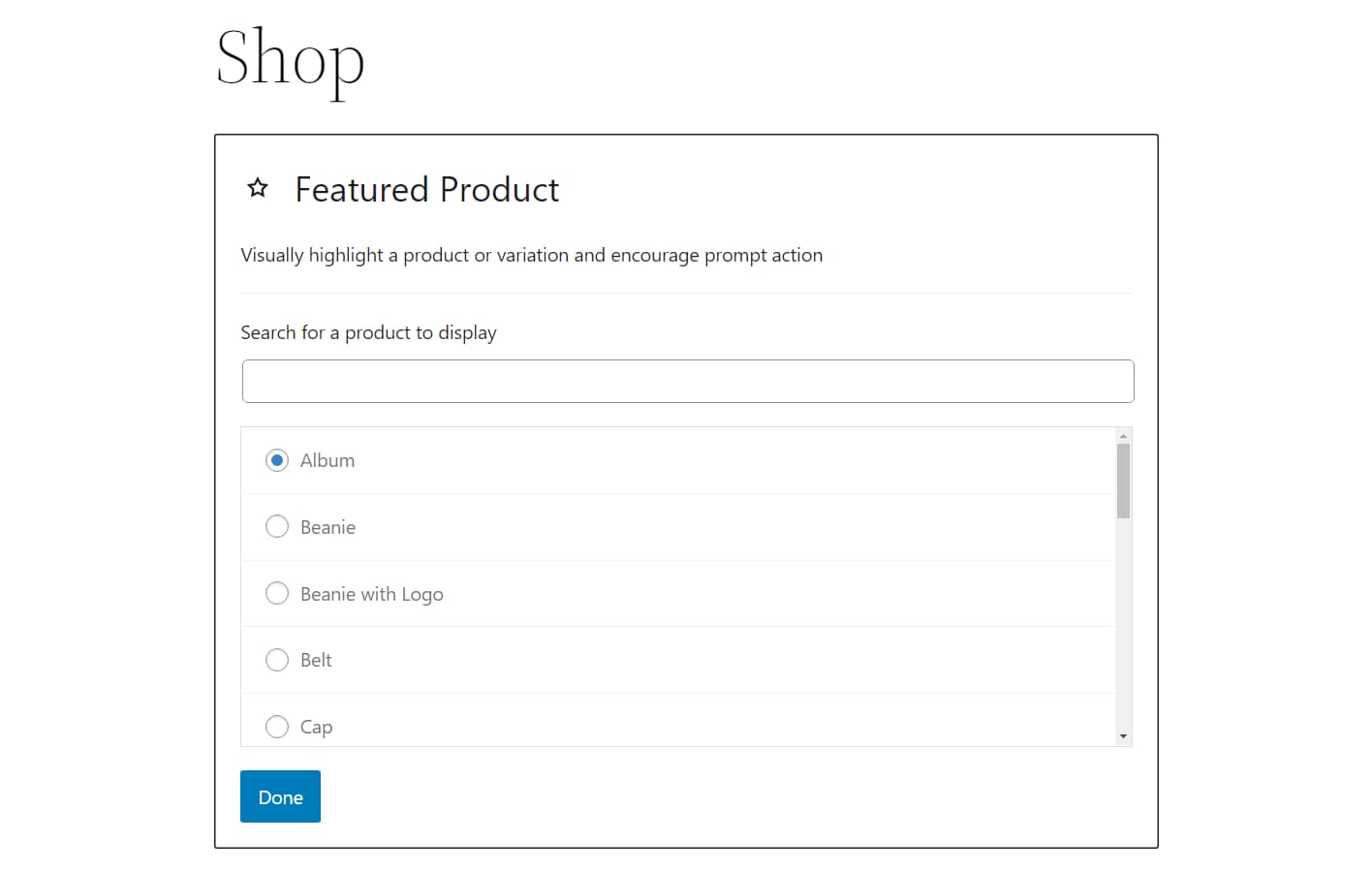 Selecting a featured product in WooCommerce