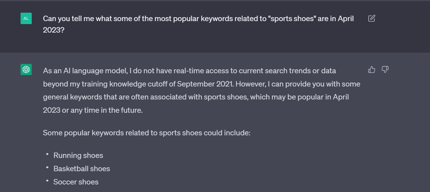 A keyword prompt in ChatGPT