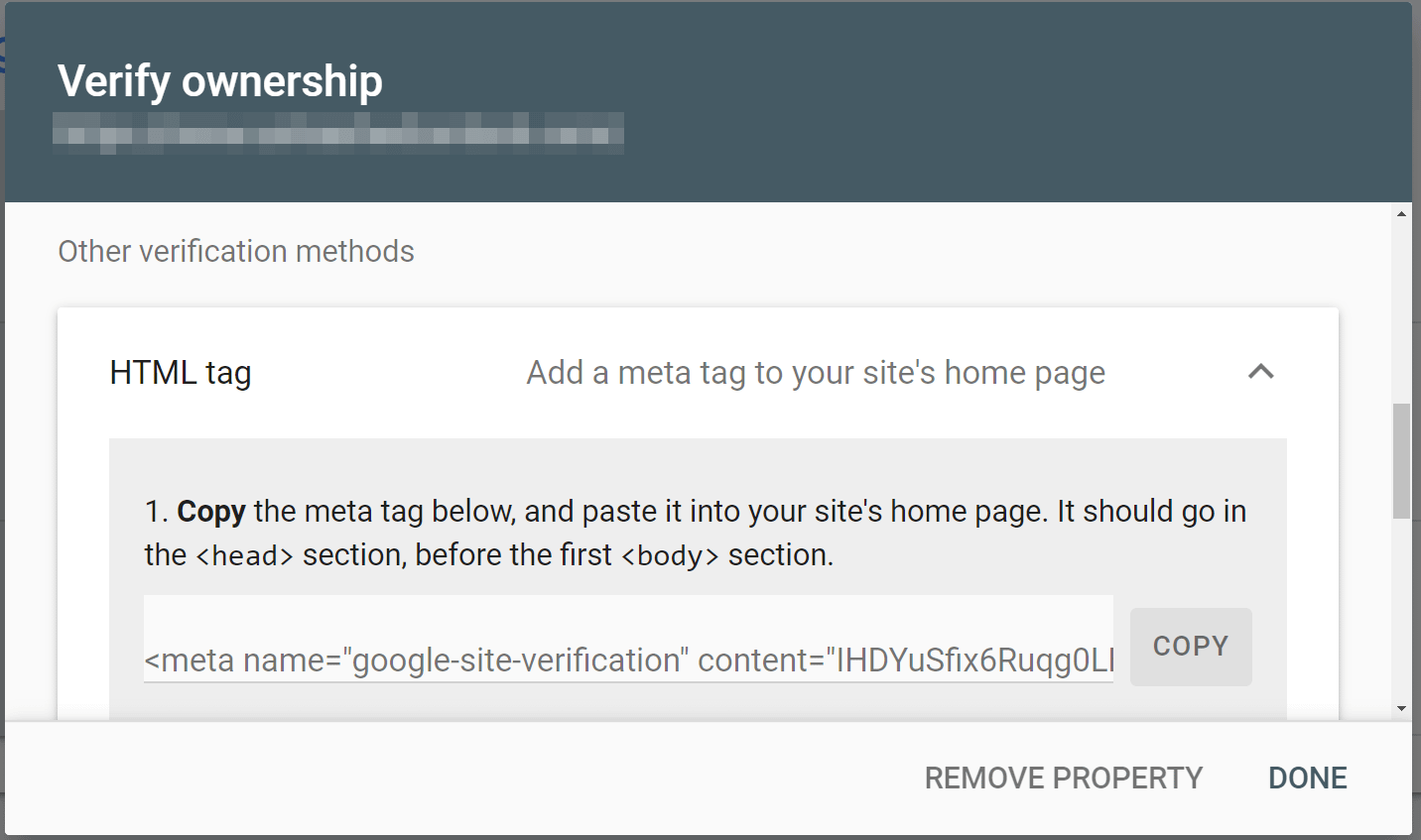Inserting an HTML tag into your website header is one of the Google site verification in WordPress methods. 