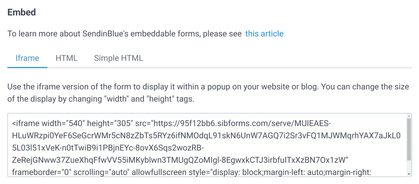Form embed options.