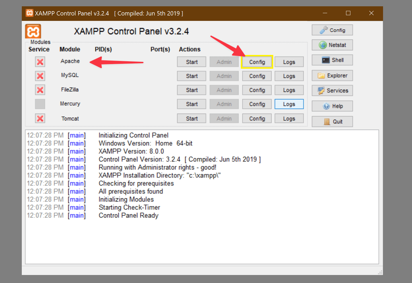 XAMPP Launch Menu