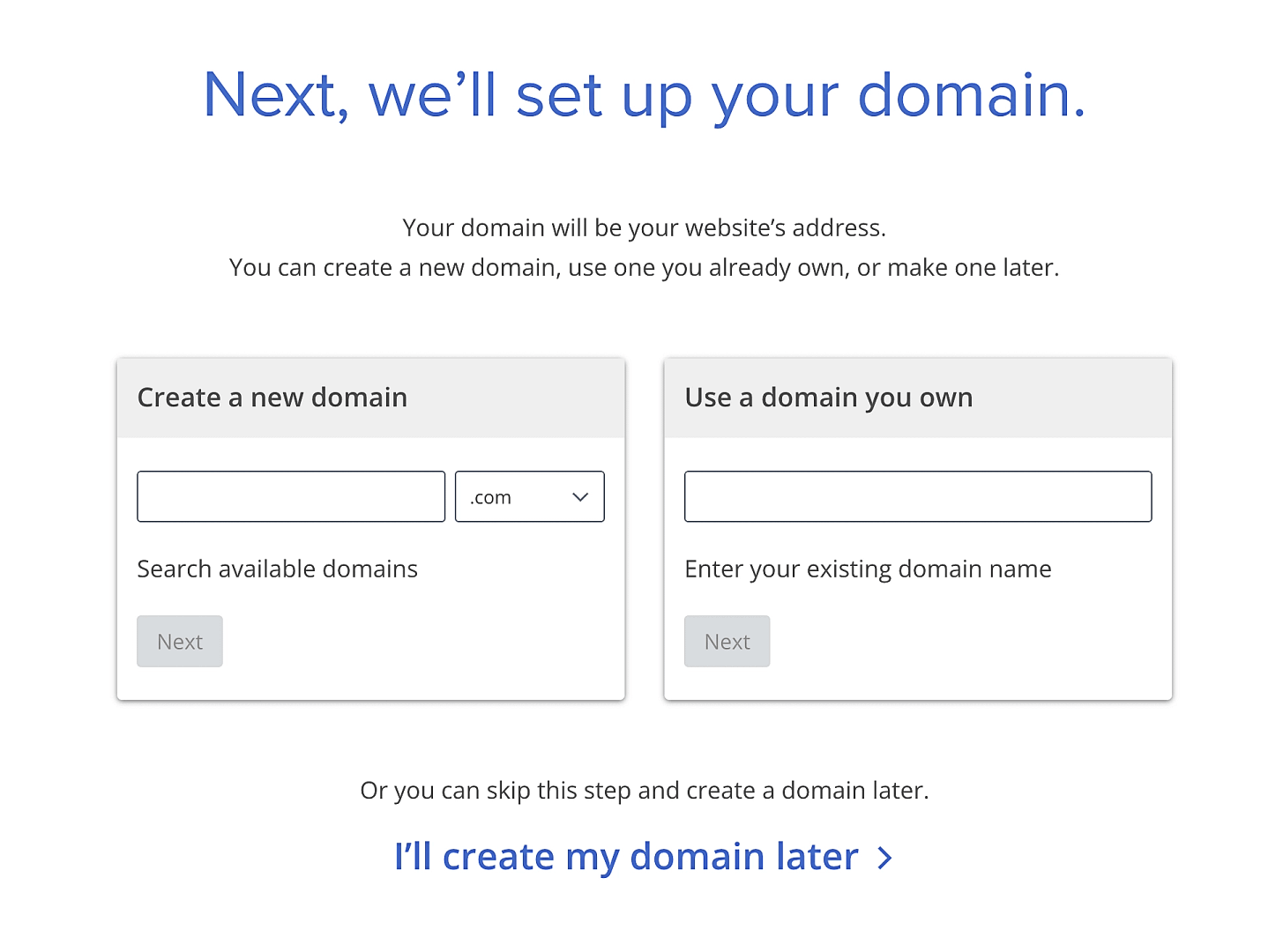 Вам будет предложено настроить домен в процессе установки Bluehost.