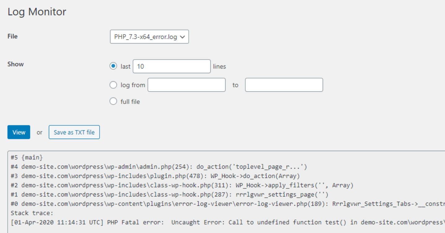 WordPress error log