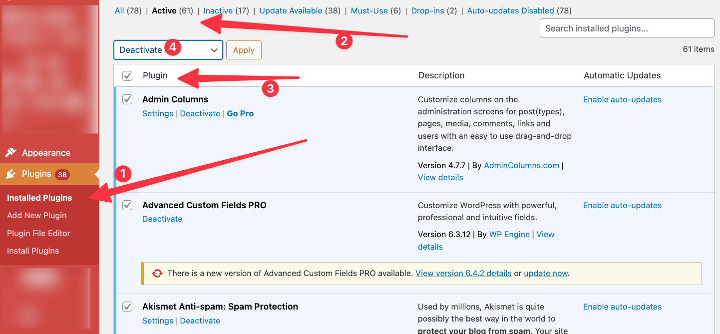 deactivate plugins