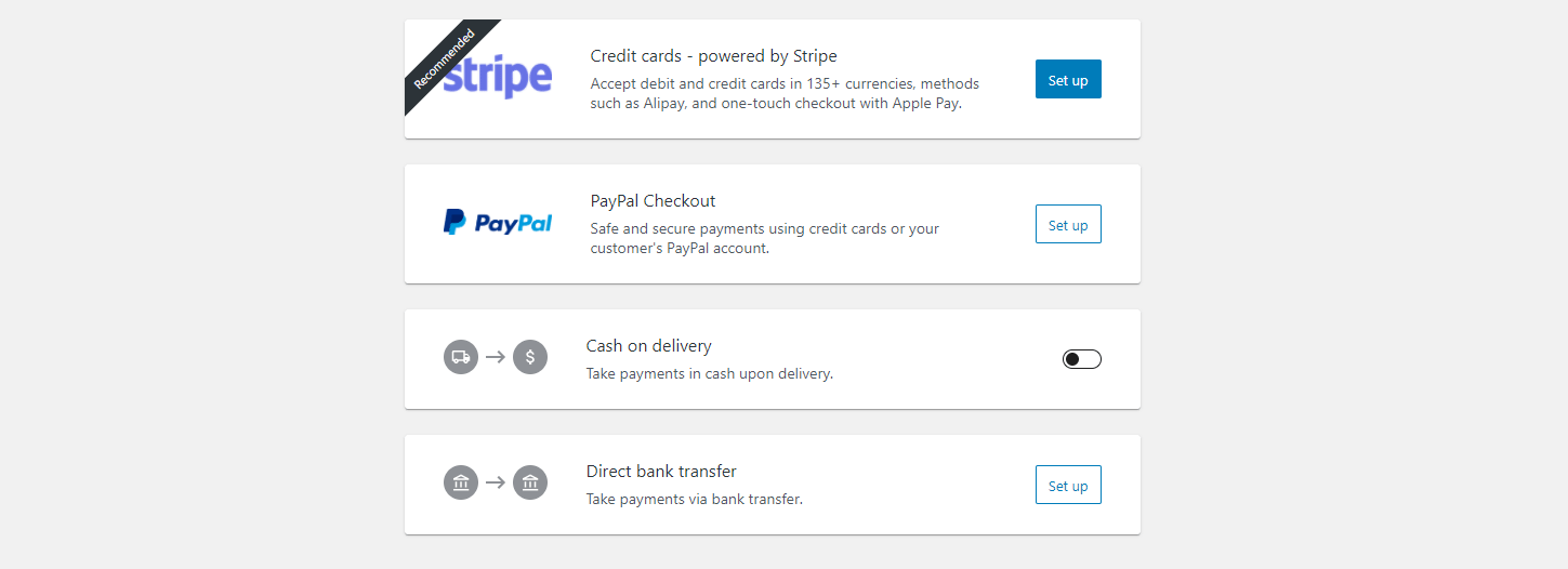 Setting up payment gateways in WooCommerce.