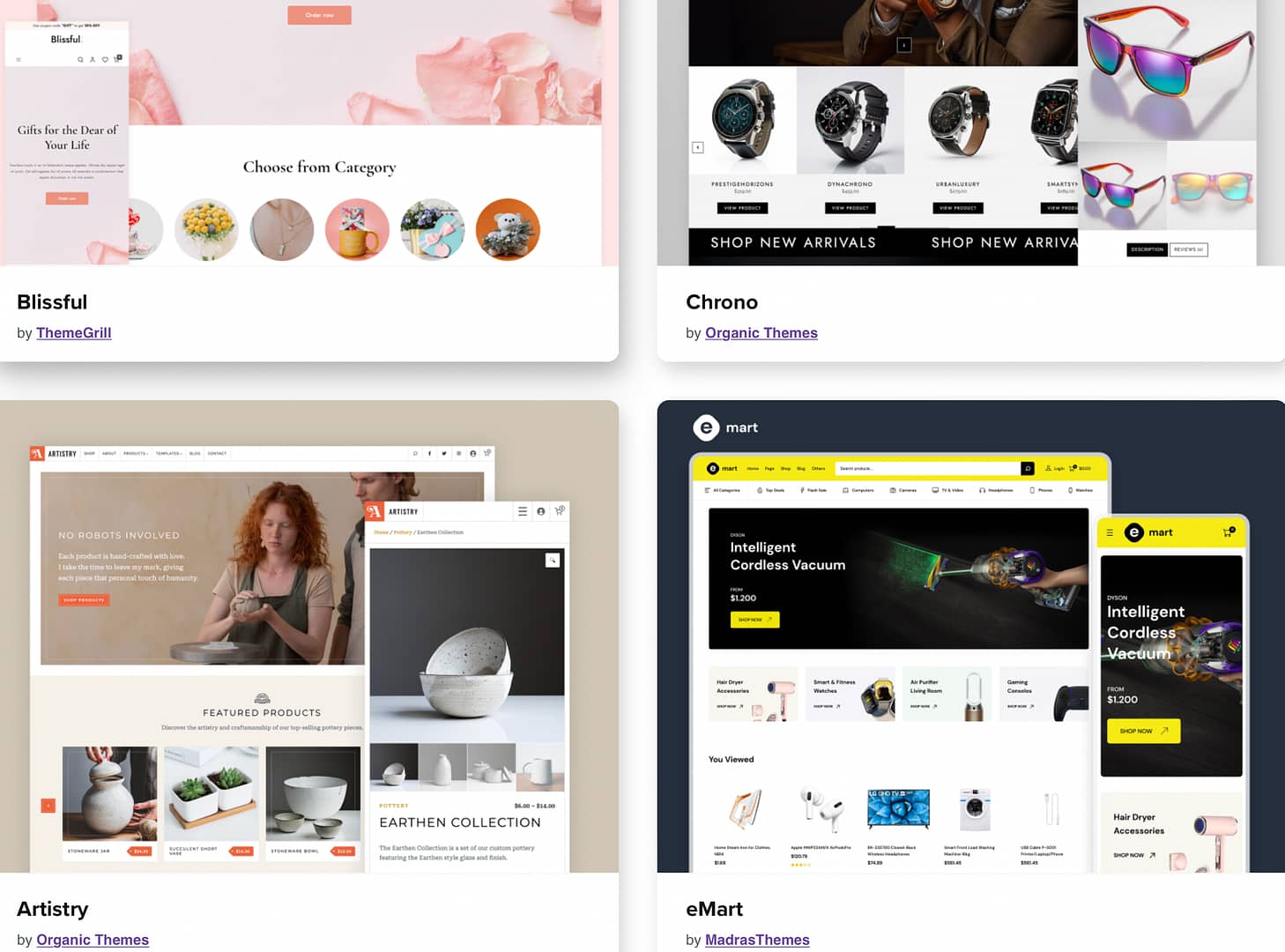 WooCommerce theme examples for eBay vs Etsy vs WooCommerce comparison.