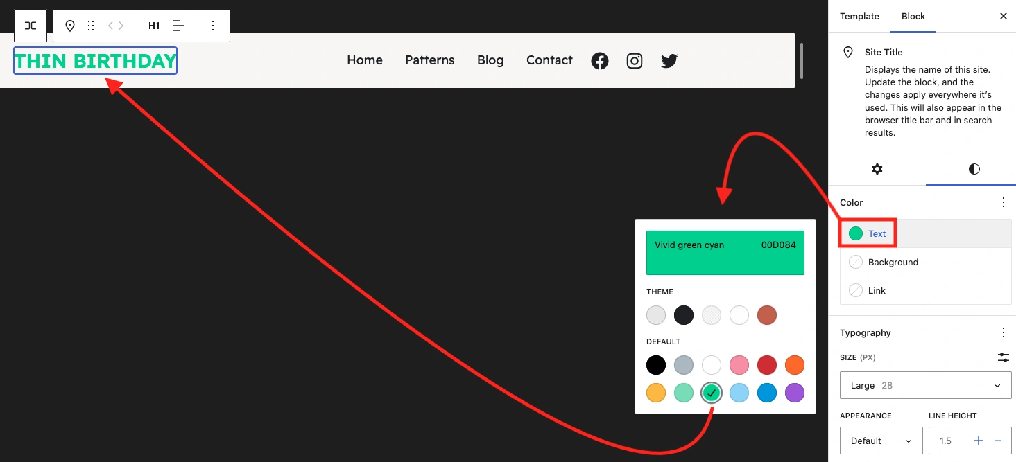 Edit WordPress header site title using FSE